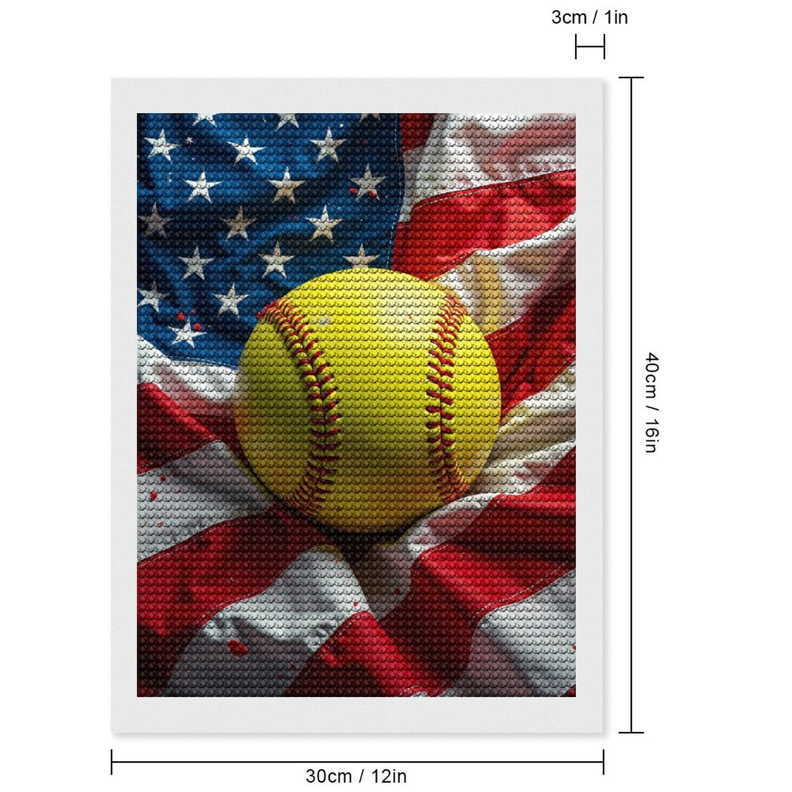 Diamond Art Kits for Adults, Yellow Softball American Flag 5D Diamond Painting Kits for Adults Beginners, DIY Full Drill Diamond Painting, Gem Art and Crafts 12x16