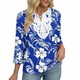 thumbnail image 5 of Aboser Bohemian Shirts for Women 3/4 Length Sleeve Tops Vintage Embroidered Lace T Shirt Loose Fits V Neck Tunic Top Casual Plain Blouses, 5 of 9