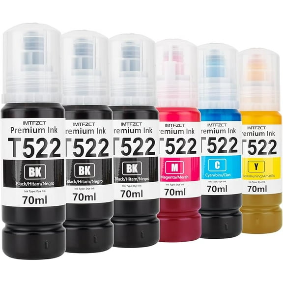 Compatible Epson T522 522 Ink Refill Bottles for ET-2803 ET-2720 ET4800 ET-2800 ET-2760 ET-4760 ET-2750 ET-3760 ET-2850 ET-15000 ET-4700 ST-4000 ST-2000 ET-3710 Printer(3BK C M Y)