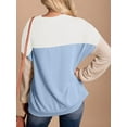 thumbnail image 3 of Womens Fashion Color Block Long Sleeve Crewneck Knitted Casual Loose Pullover Shirts Tops White & Blue S, 3 of 4