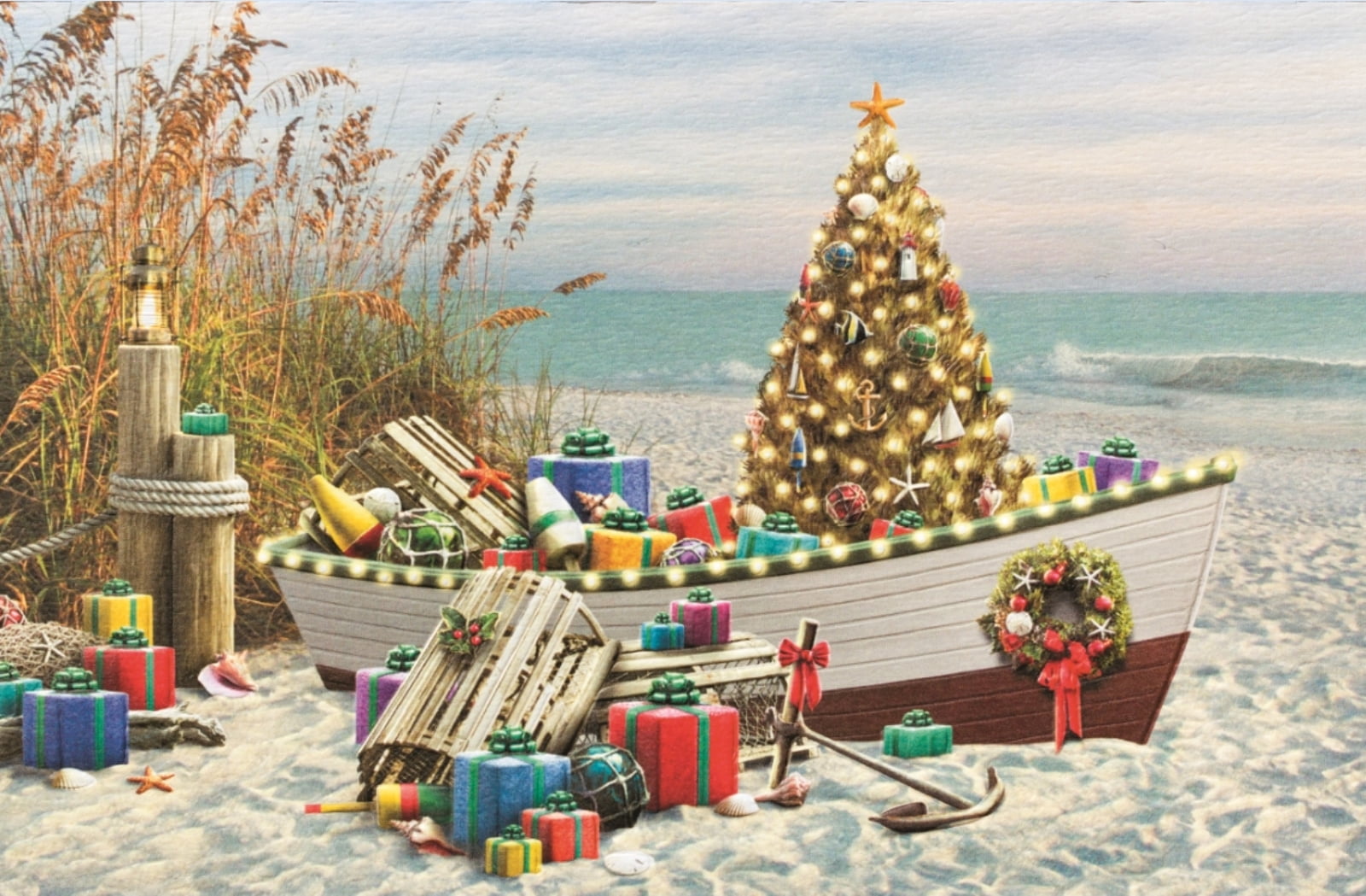 Nautical Noel Boat Filled with Gifts and Tree 16 Boxed Holiday Cards Envelopes - Walmart.com