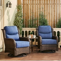 Hillga Outdoor Furniture Patio Wicker Swivel Glider Rocking Chair Blue Cushions Side Table 3 Pieces