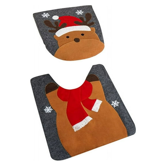 2024 TOP! Christmas Toilet Seat Cover and Rug Set Christmas-Decoration Bathroom Style