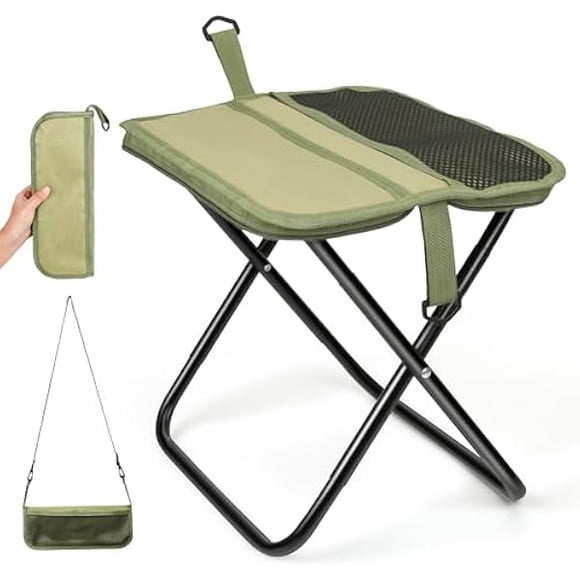 Tabouret de Camping Pliant Portable, Léger 1,4lbs avec Sangle de Transport, Tabouret Pliable pour Sac à Dos pour Voyage, Randonnée, Pique-Nique, Événements Extérieurs (Vert)