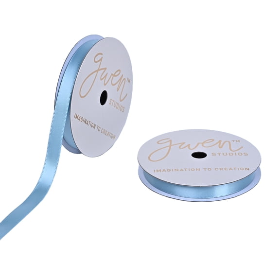 Gwen Studios 3/8 Inch Light Blue Satin Ribbon - 6 Yards Roll for Crafting and Decorating