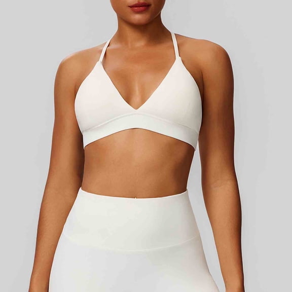 EaskTriop Women's V Neck Strappy Sports Bras - Wireless Padded Yoga Top Seamless Deep V Neck Bralette Workout Tank Tops for Women