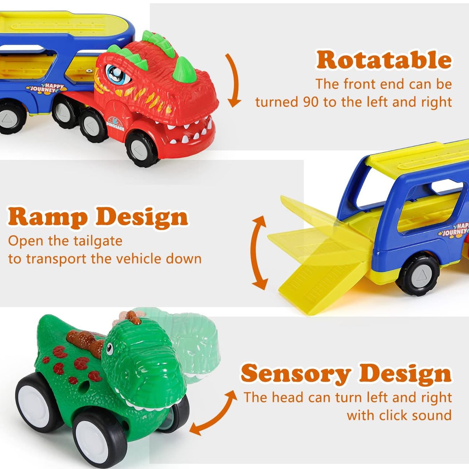 Sytle-Carry 5-in-1 Dinosaur Vehicle Car Toys for Toddlers, Dinosaur Truck Toys for Kids Girls Boys 3-6 Years, Friction Power Vehicle Christmas Birthday Gift