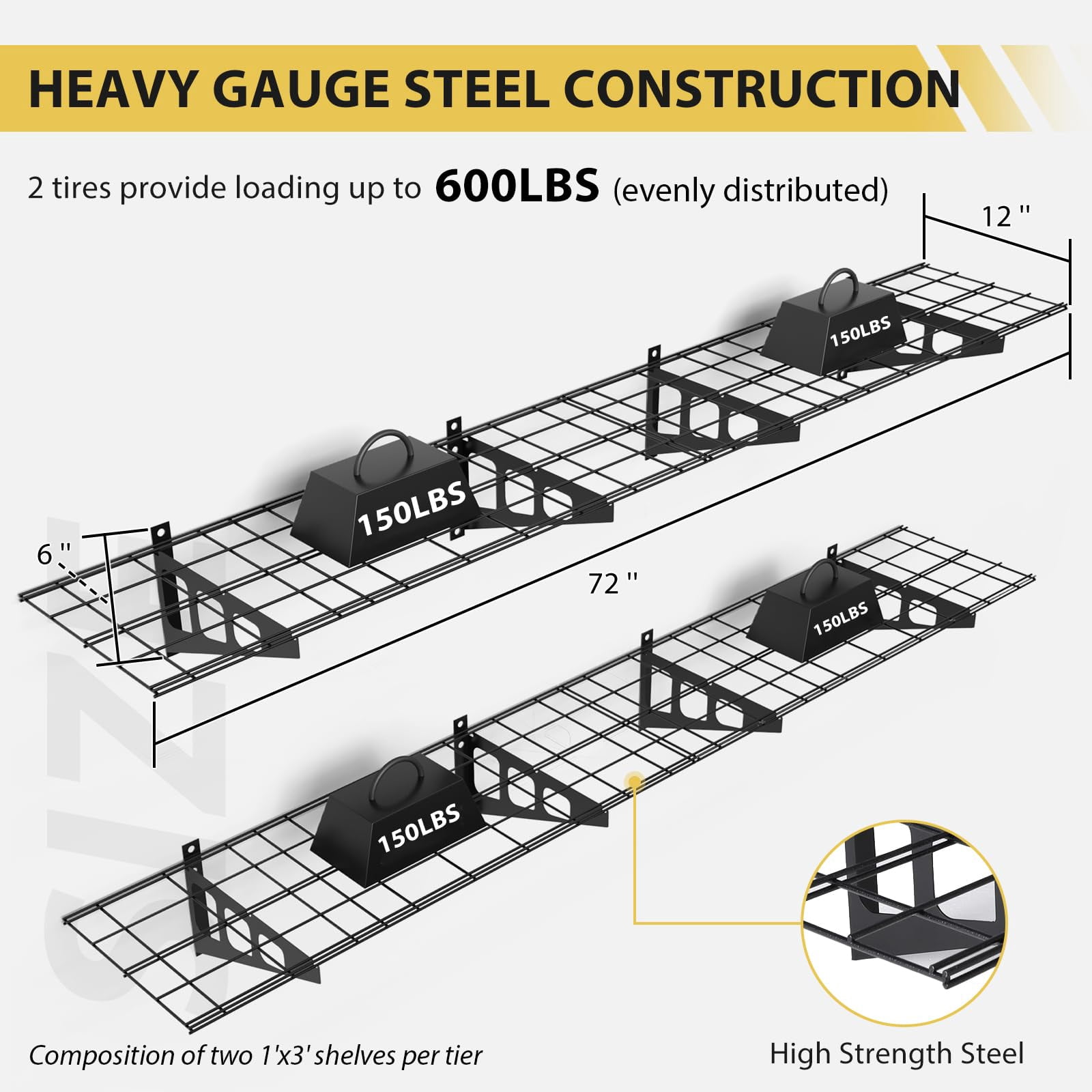 Garvee Garage Storage Rack, 2 Pack Garage Wall Shelves, Garage Wall Shelving Wall Garage Storage Shelves Floating Wall Shelves, Heavy Duty Wall Shelves Wall Mounted Floating Shelves 560lbs Capacity
