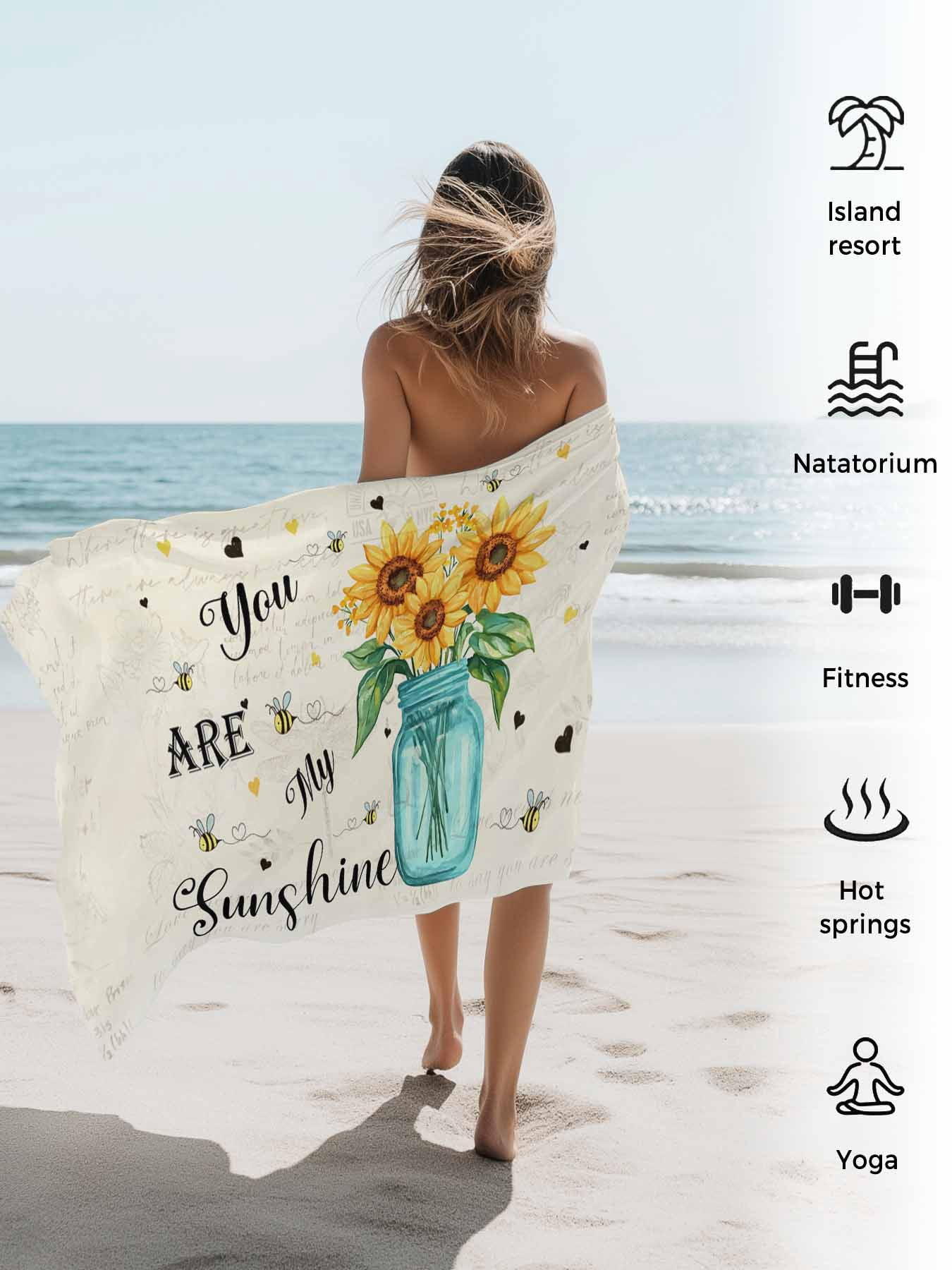 You Are My Sunshine Beach Towels Blanket Soft & Absorbent Quick Dry Microfiber Vintage Sunflower Motivational&nbsp;Quotes Pool Towels for Swimming ,Yoga, Sports, Gym, Camping,Large 30X60in,