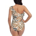 thumbnail image 5 of Salouo Floral Paisley Pattern One Shoulder Ruffled One Piece Swimsuit for Women V Neck Swimwear Tummy Control Bathing Suit-Large, 5 of 6