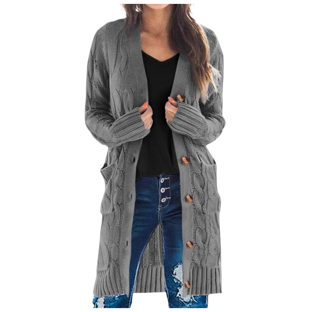 Wyzesi Womens Winter Jacket Long Sleeve Knit Long Cardigan For Women Fall Winter Open Front Button Sweaters With Pockets Womens Denim Jacket Tall Fuzzy Jacket