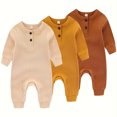 thumbnail image 1 of Dosaele 3 Set Baby Boys One-Piece Romper With Mitten Cuffs Long Sleeve Ribbed Button Jumpsuit Outfit Clothes, 1 of 7