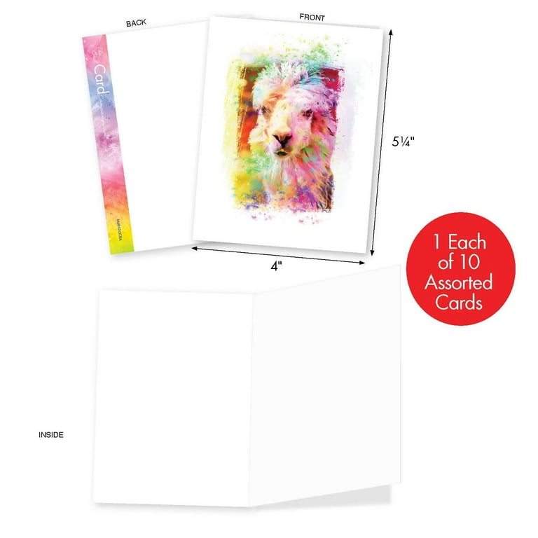 The Best Card Company Wildlife Splash - 10 Watercolor Blank Note Cards with Envelopes (4 x 5.12 inch) - Assorted Boxed Animal Painting Greeting Cards