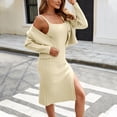 thumbnail image 3 of SCSAlgin Women Two Piece Sweater Skirt Set Outfits Knit Button Down Sweater Coat Knitted Slit Bodycon Pencil Skirt, 3 of 4