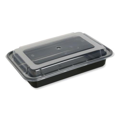 GEN Microwavable Food Container with Lid, Rectangular, 32 oz, 8.81 x 6.02 x 2.24, Black/Clear, Plastic, 150/Carton