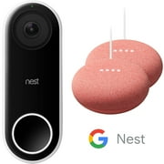 Google Nest NC5100US Hello Smart Wi-Fi Video Doorbell Bundle with 2-Pack Google Nest Mini 2nd Gen (Coral)