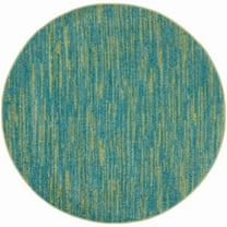 HomeRoots 4' Blue And Green Round Striped Non Skid Indoor Outdoor Area Rug