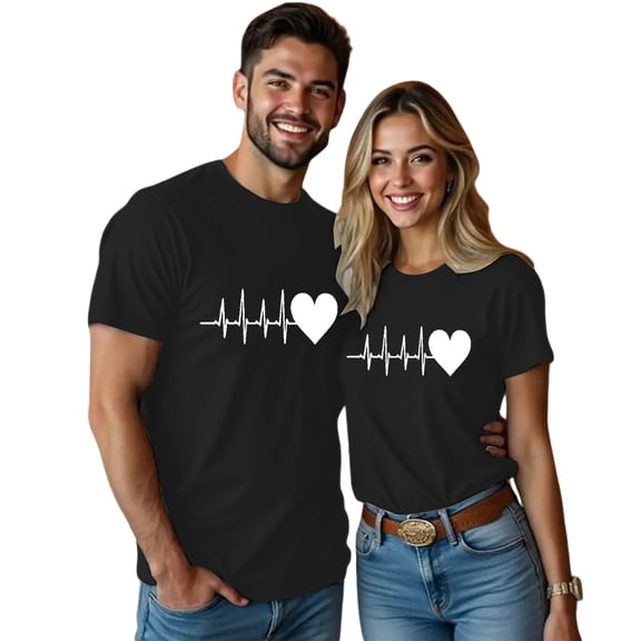 CAIXIA Valentines Couples Matching Shirts Love Heart Graphic T-Shirt Valentine Tee Tops for Husband Wife,Unisex/M