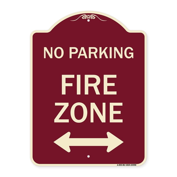 SignMission Designer Series Sign - Fire Lane with Bidirectional Arrow | Burgundy 18" x 24" Heavy-Gauge Aluminum Architectural Sign | Protect Your Business & Municipality | Made in the
