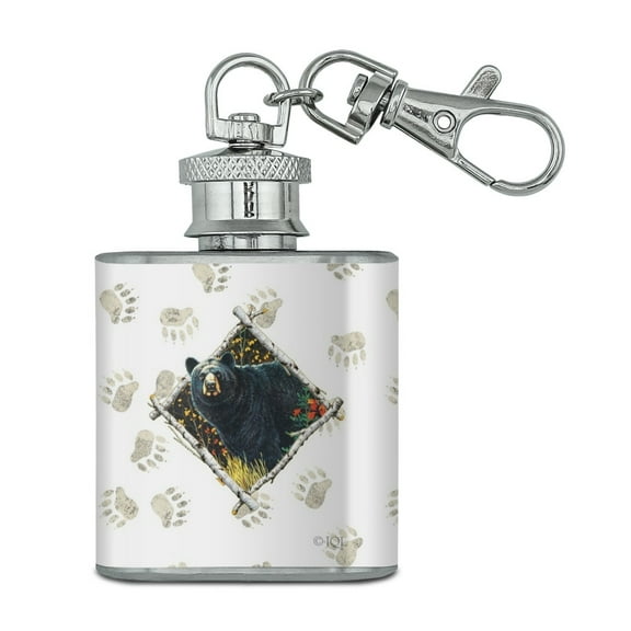 Bear Diamond Stainless Steel 1oz Mini Flask Key Chain
