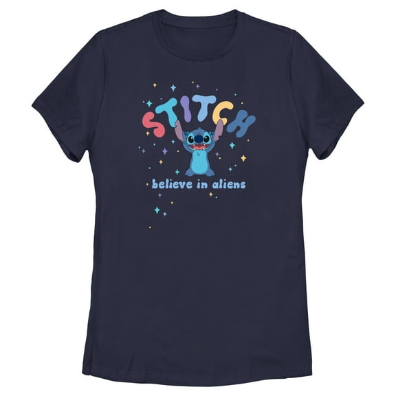 Women's Lilo & Stitch Believe in Aliens Stitch Graphic Tee Navy Blue 2X Large