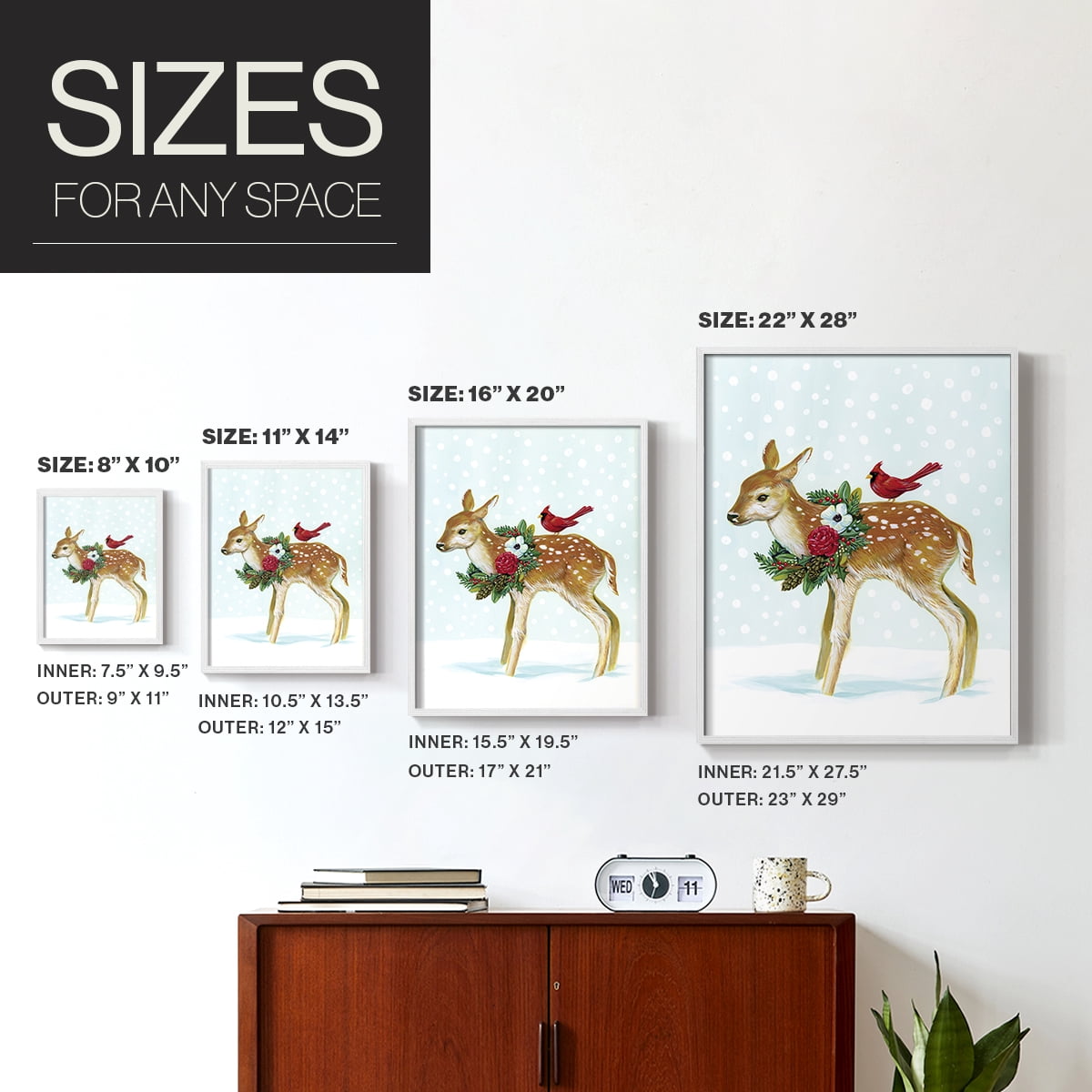 Winter Woodland Creatures with Cardinals II Framed Print - Solid Wood in Single Picture Frame Solid Wood 2 Framed Print