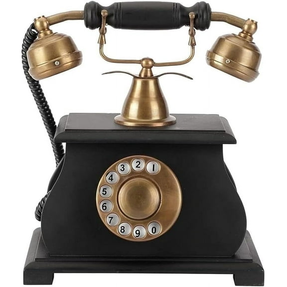 Vintage Style Rotary Dial Corded Phone, Wooden Base with Brass Accents ...