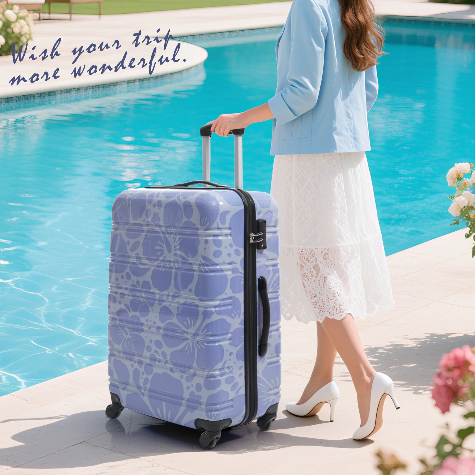 Euroco 3 Piece Luggage Sets, ABS+PC Hardshell Suitcase with TSA Lock and Spinner Wheels,Lightweight Suitcase Set for Family Travel,Blue