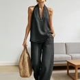 thumbnail image 3 of Quixlent Halter Denim Set for Women Sleeveless Tank Top And Wide Leg Pants Lounge Sets Summer Casual Two Piece Outfits with Pockets, 3 of 8