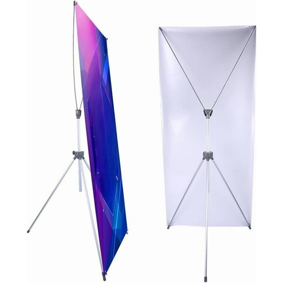 Adjustable X-shaped banner stand, width 23" to 32" and height 63" to 78" portable banner stand