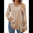 thumbnail image 2 of Blusas de Larga para Mujer 2025, Elegantes, Informales, con Cuello en V, Tipo Túnica, Blusa Holgada de para el Trabajo. Caqui S, 2 of 6