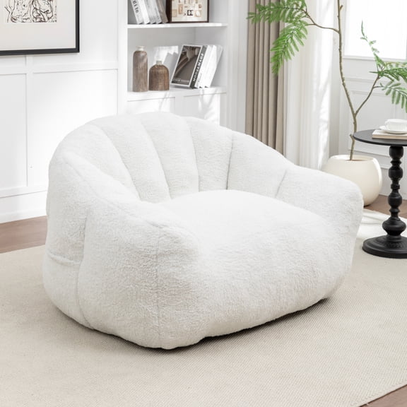 MINCETA Bean Bag Chairs for Adults, Cozy Teddy Bean Bag Chair with Armrest, Oversized White Beanbag Chair for Living Room, Bedroom