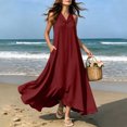 thumbnail image 3 of YuXingFu Cotton Dresses Casual Summer Maxi V-Neck Plus Size Womens Dress Sleeveless Flowy Long Casual Summer Wine XL, 3 of 9