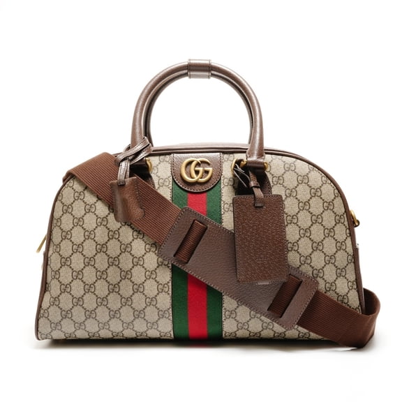Pre-Owned Gucci GG Supreme Duffle Bag/Boston Bag, 2-Way Handbag, 723309, Brown