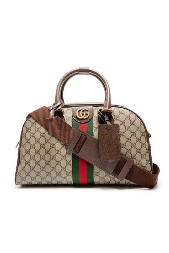 Pre-Owned Gucci GG Supreme Duffle Bag/Boston Bag, 2-Way Handbag, 723309, Brown