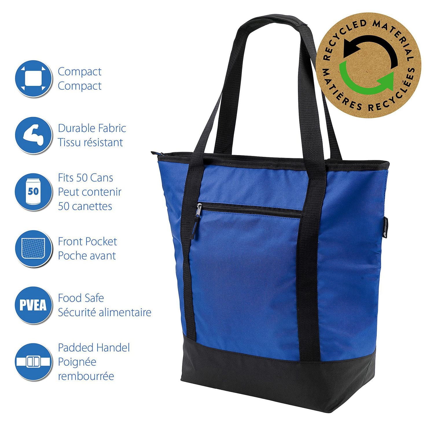 Sac isotherme Ozark Trail, couleur bleue, capacité de 50 canettes, idéal pour l'école, le travail, le camping ou les pique-niques. Sac isotherme pour 50 canettes