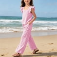 thumbnail image 6 of BXJX Girls Outfit Sets 2 Piece, Square Neck Flutter Sleeves Plaid Girls Summer Clothing Sets Pink Size 9-10 T, 6 of 8