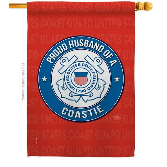Breeze Decor  Proud Husband Coastie House Flag Armed Forces Coast Guard 28 x 40 in. Double-Sided Decorative Vertical Flags for Decoration Banner Garden Yard Gift