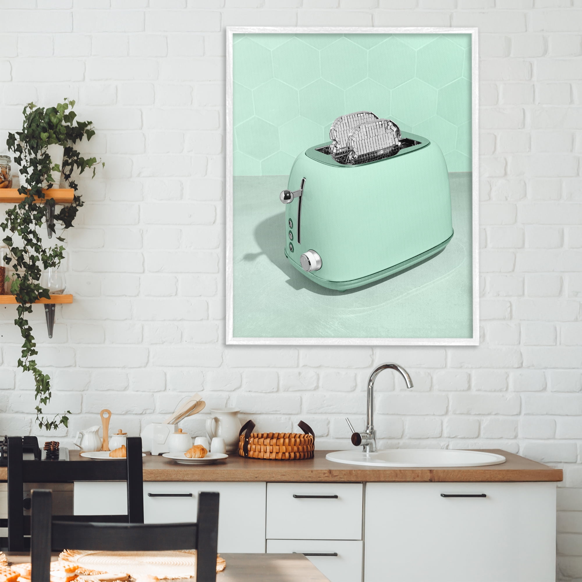Stupell Industries Disco Toaster Over Green White Framed Giclee Art, design by LISH Creative