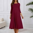 thumbnail image 2 of Rggeeun Women'S Dresses Solid Color Short Sleeve Crew Neck Knee-Length Soft Fabric Loose Fit A-Line With Pleated Ruffle Trim For Summer Nightclub Classic Wear,Red,Xxxl, 2 of 5