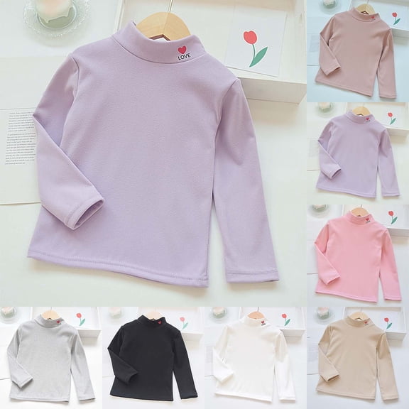 SOFTCCLO Girls T shirts Long Sleeve Crewneck Solid Color Tops Fall Winter Warm Casual Inner Layering T-Shirts for Girls 3-4Y