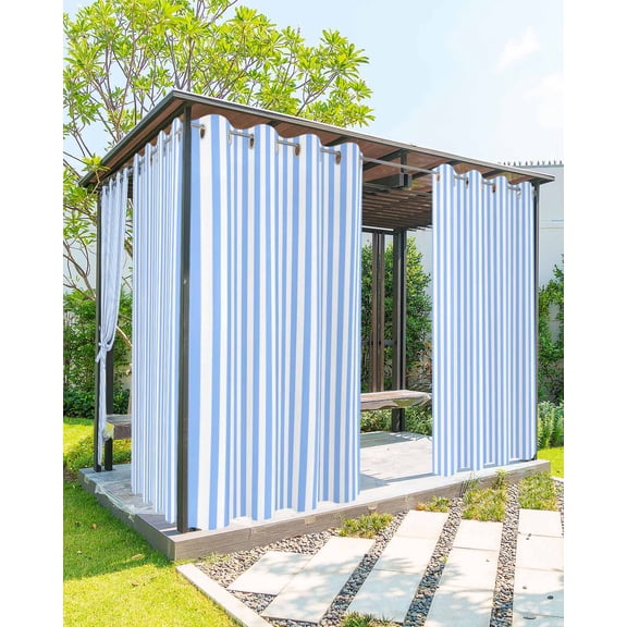 Blue White Stripe Outdoor Curtains for Patio, Modern Minimalist Geometric Striped Privacy Drapes Grommet Waterproof Outside Curtains for Porch/Cabana/Balcony 54"x 84", 2 Panel