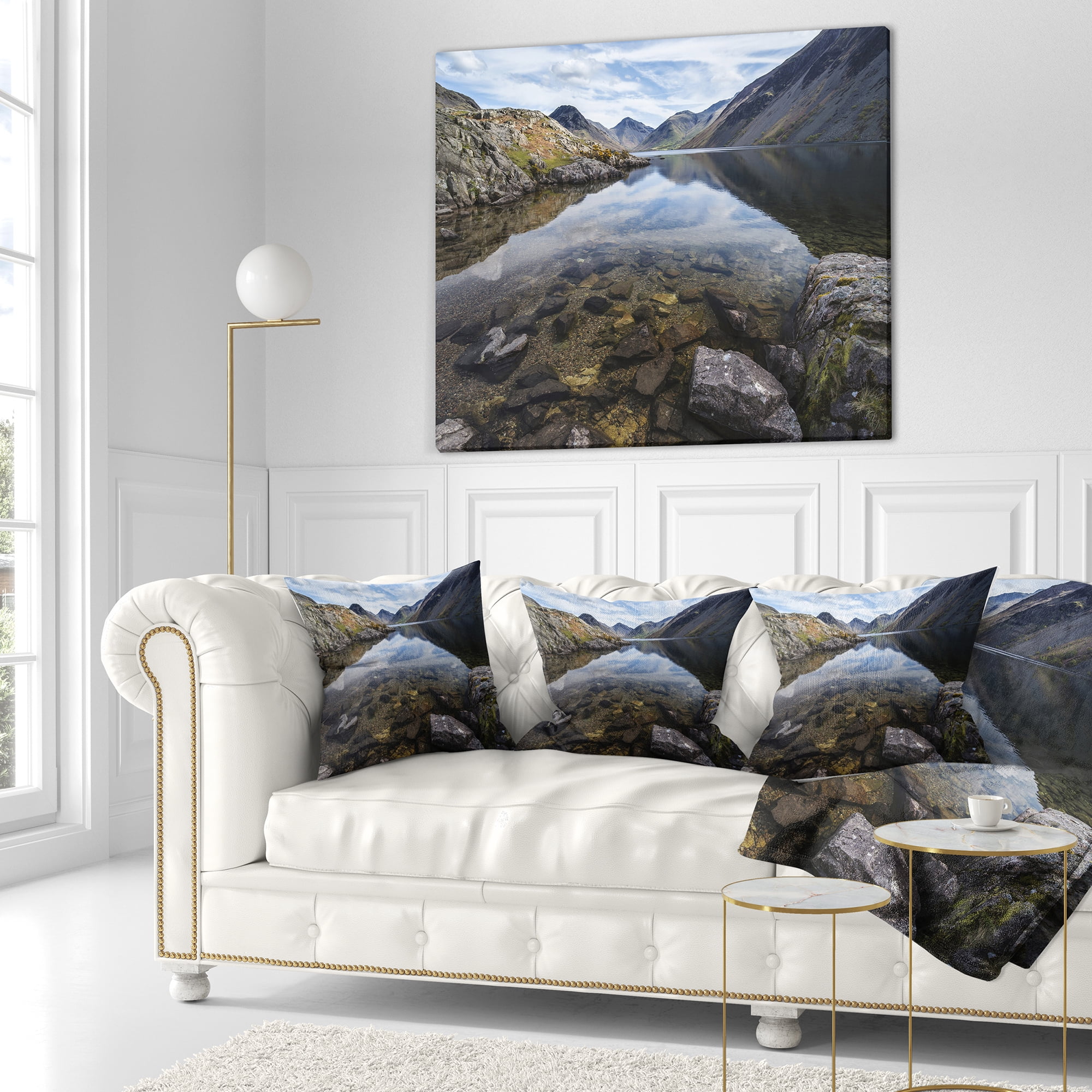 Designart Wast Water with Reflection in Lake - Landscape Printed Throw Pillow - 18x18