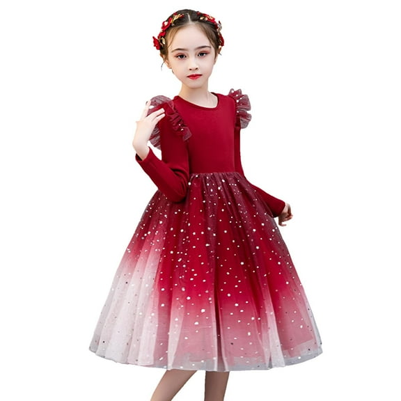 Celivon Girls Contrast Mesh Puff Long Sleeve High Waist A Line Short Dresses Toddler Casual Tutu Sundress Mesh Tulle Flowy Party Dress Size 3-4 Years