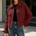 thumbnail image 4 of Admvng Women's Cropped Shacket Jacket Lapel Button Down Comfortable Chest PocketCasual Long Sleeve Ladies Coat Outerwear, 4 of 8