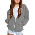 thumbnail image 2 of Jinhomg Thin Hooded Jacket for Kids Loose Fit Casual Solid Color Sweatshirts Little Girls Comfy Long Sleeve Zip Up Fall Winter Hoodies with Pockets Gray 7 Years, 2 of 9