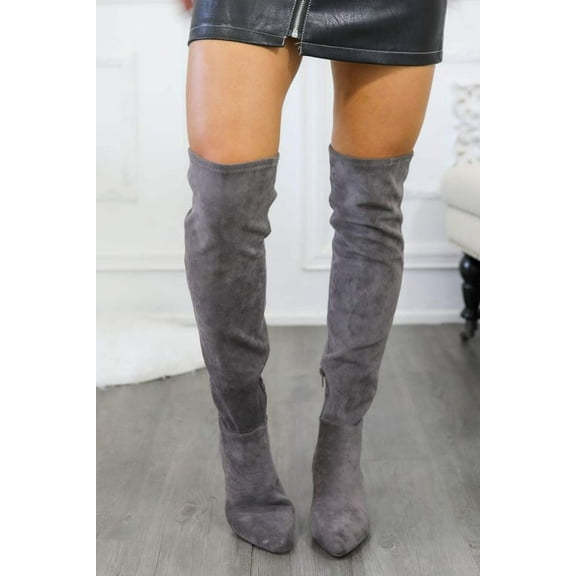 Set The Bar Pointed Toe Knee High Boots Grey