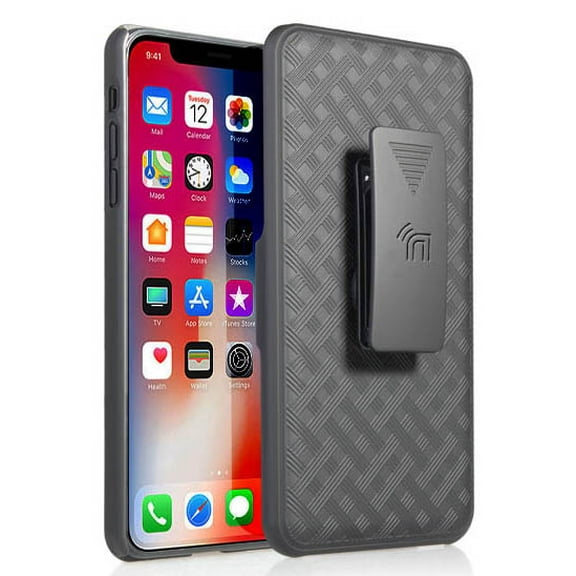 Case with Clip for iPhone Xs Max, Nakedcellphone Black Kickstand Cover with [Rotating/Ratchet] Belt Hip Holster Combo for Apple iPhone Xs Max (Size 6.5" model) (iPhone 10s Max)