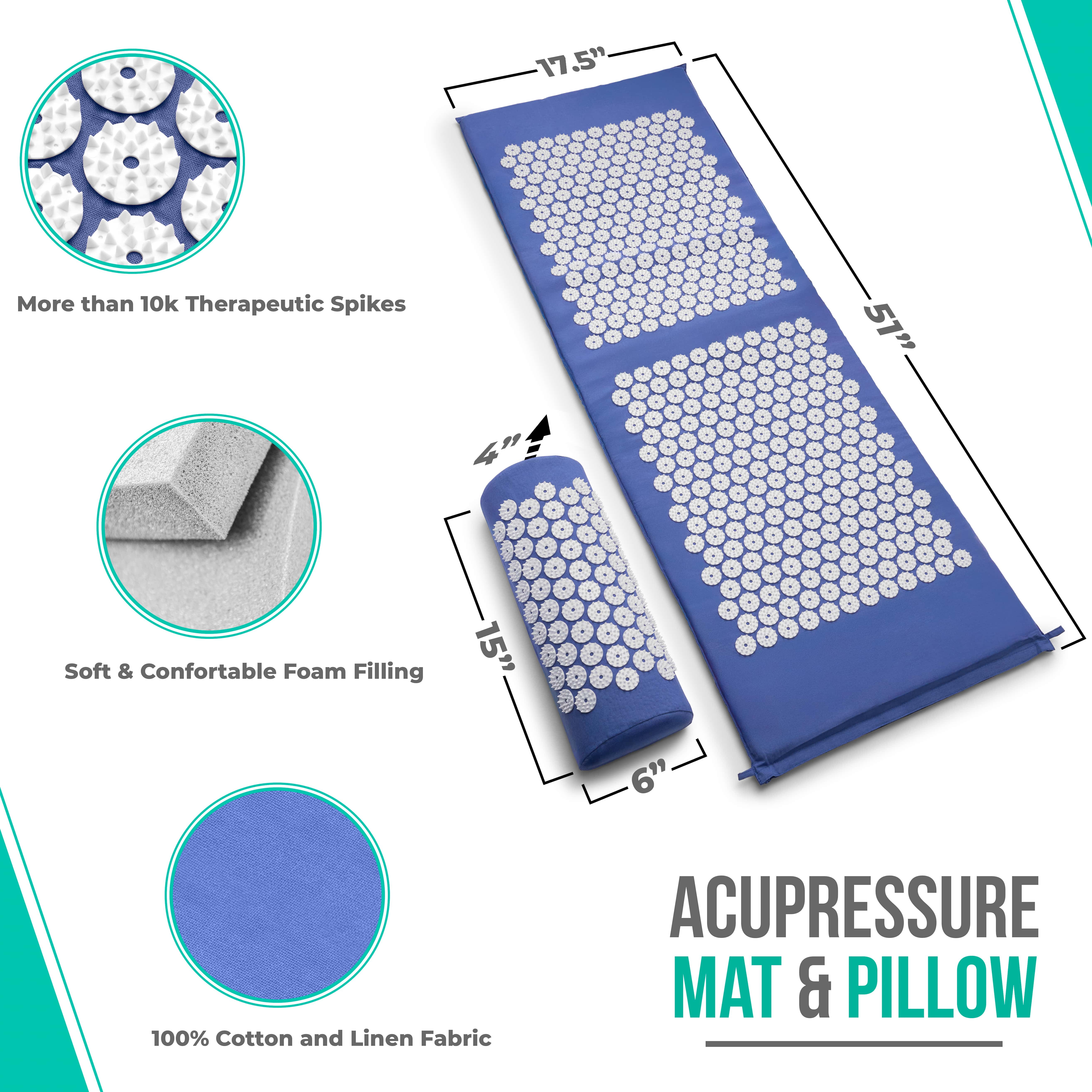 Sivan Health and Fitness Large Acupressure Mat and Pillow Set - Grounding Mat for Stress, Back & Neck Pain - Acupuncture Point Massage Mat - Includes Carry Bag