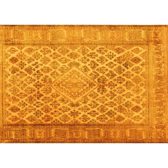 Ahgly Company Machine Washable Indoor Rectangle Persian Yellow Bohemian Area Rugs, 5' x 7'